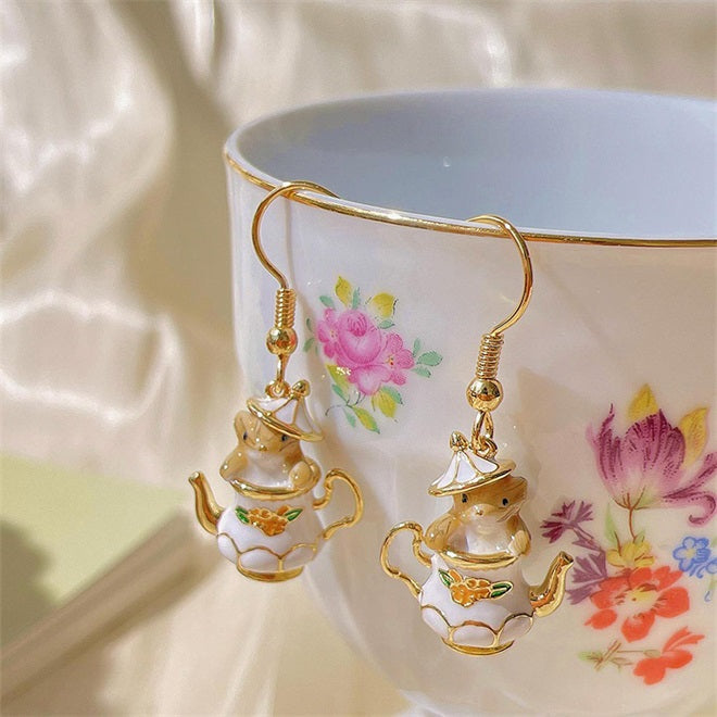 Chipmunk In Teapot - Elegant Funny Necklace & Earrings