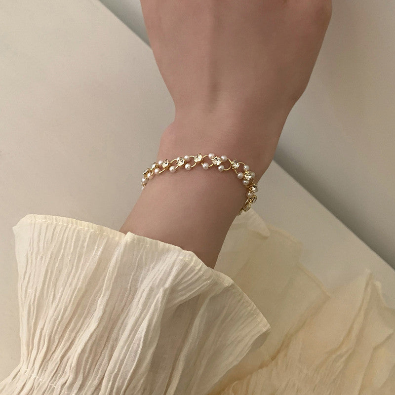 French Pearl Zircon Short Braided Necklace