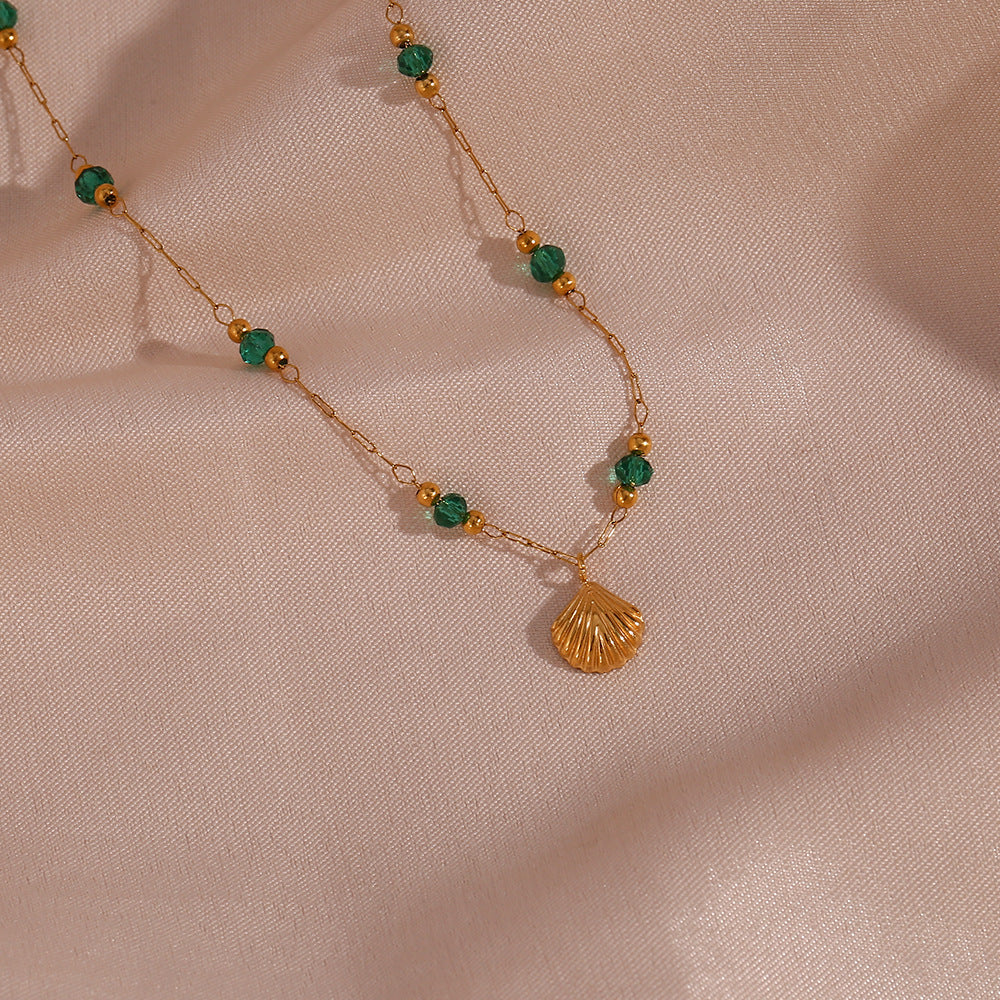Small Shell Necklace with Green Beads