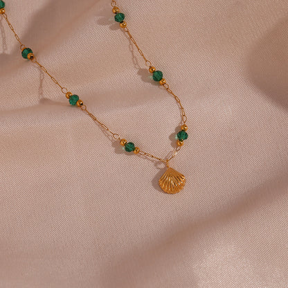 Small Shell Necklace with Green Beads