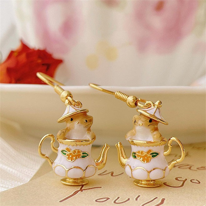 Chipmunk In Teapot - Elegant Funny Necklace & Earrings
