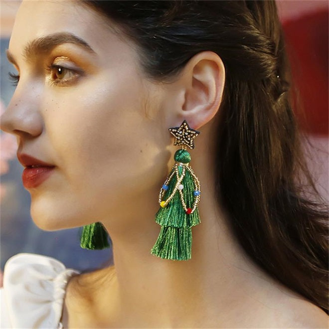 Rice Beads Tassel Braided Christmas Earrings🎄