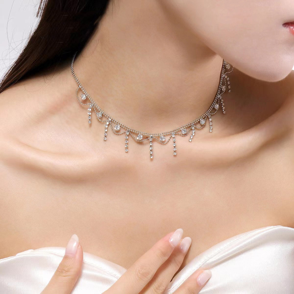 French Lace Edge Diamond Clavicle Chain