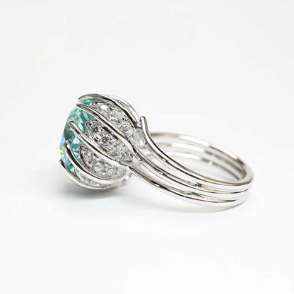 -Adjustable Silver Green Lotus Rings