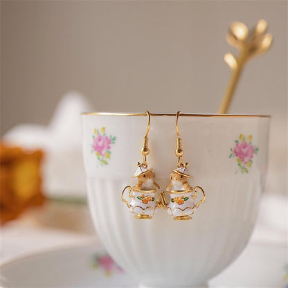 Chipmunk In Teapot - Elegant Funny Necklace & Earrings