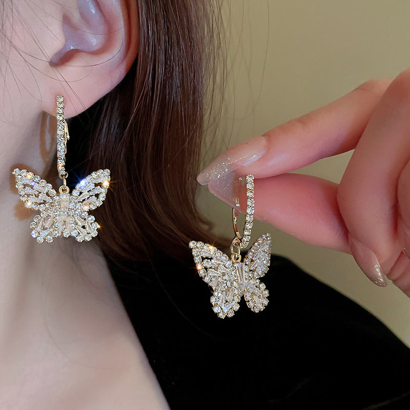 Pearl Zircon Butterfly Earrings
