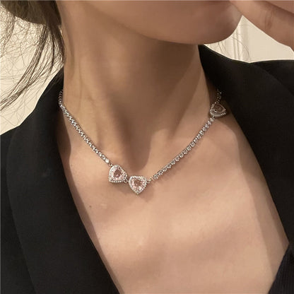 💗Pink Love Heart Zircon Necklace