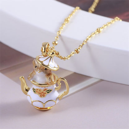 Chipmunk In Teapot - Elegant Funny Necklace & Earrings