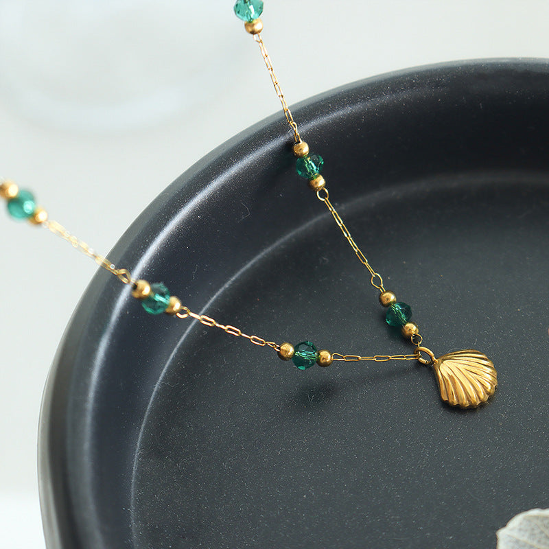 Small Shell Necklace with Green Beads