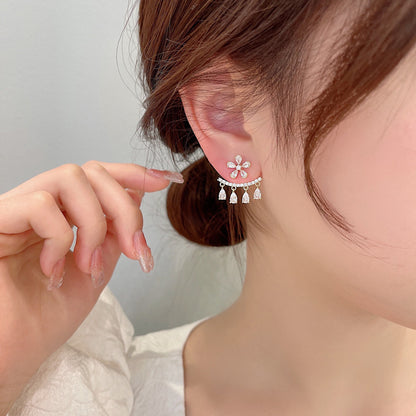 - Zircon Flower Tassel Earrings