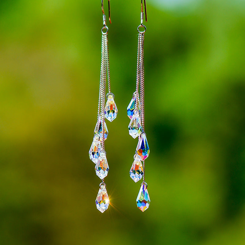 Silver-Plated Crystal Color-Change Dangle Drop Earrings