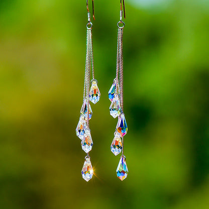Silver-Plated Crystal Color-Change Dangle Drop Earrings