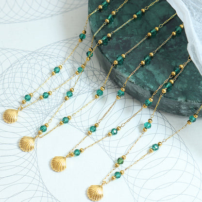 Small Shell Necklace with Green Beads