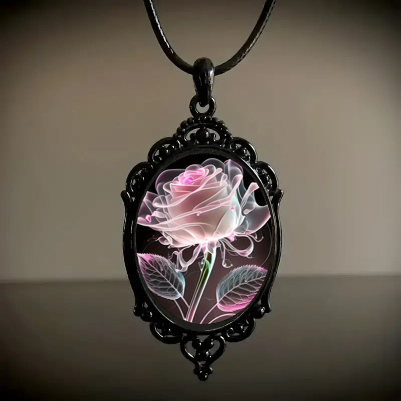 Transparent Glass Rose Necklace