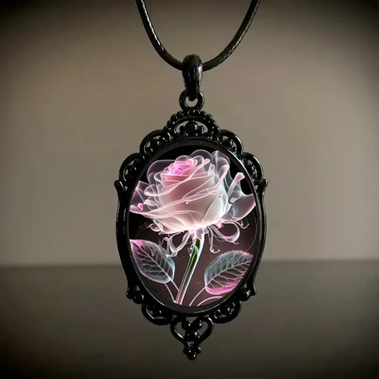 Transparent Glass Rose Necklace