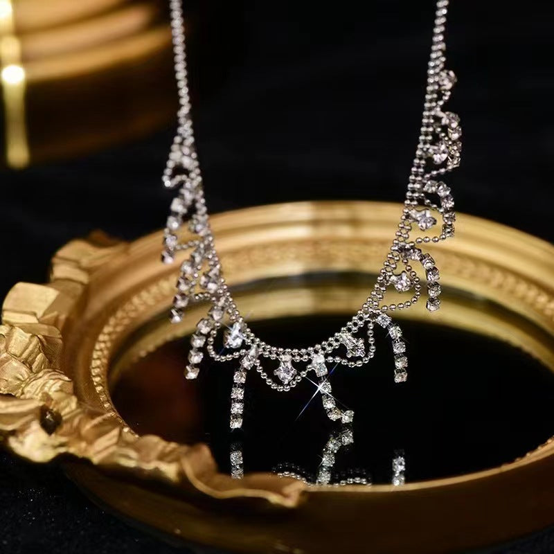 French Lace Edge Diamond Clavicle Chain