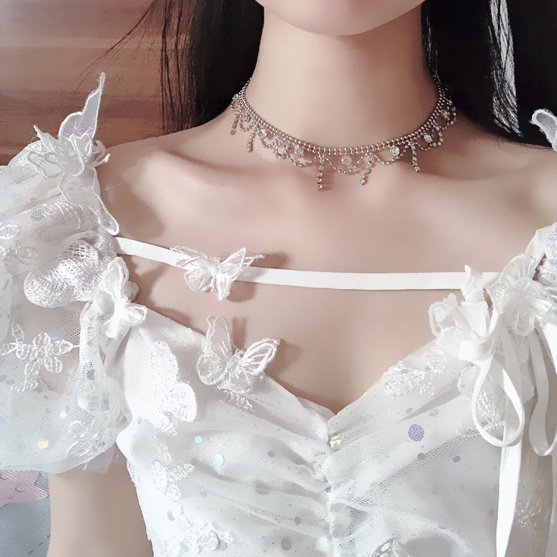 French Lace Edge Diamond Clavicle Chain