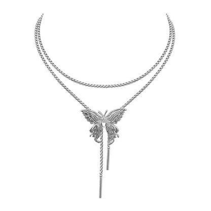 Silver Butterfly Long Chain for Women, Pull-out Personalized Necklace