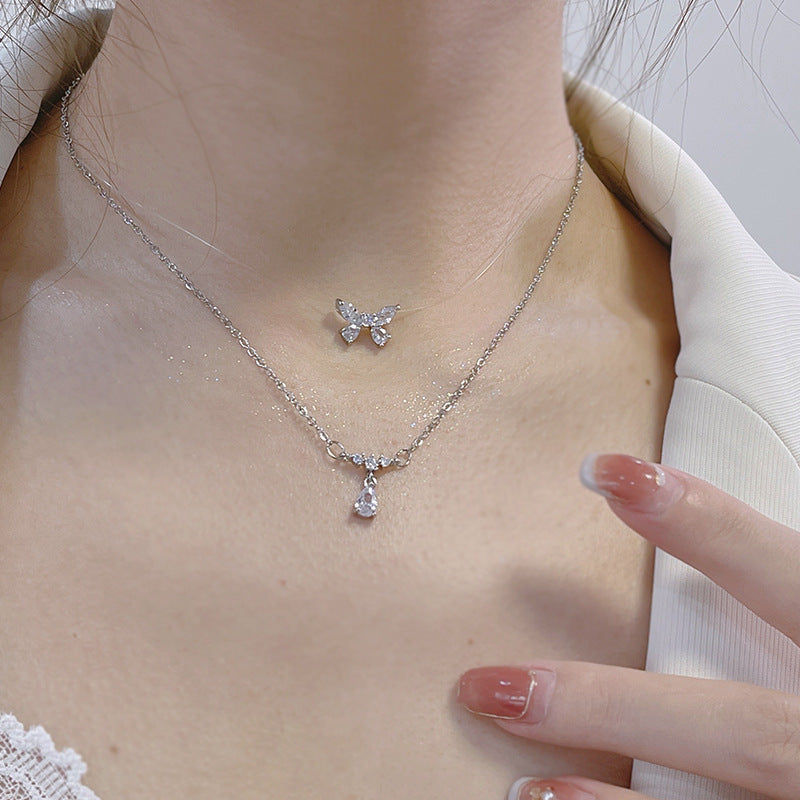 🎀Bow Tear Drop Zircon Necklace