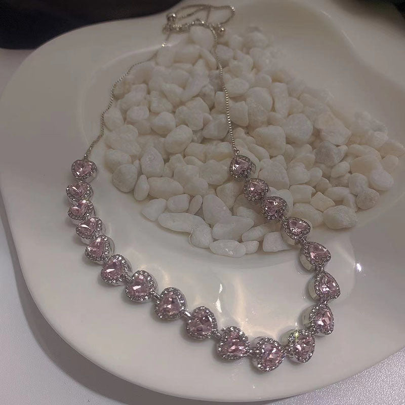 💗Pink Love Heart Zircon Necklace