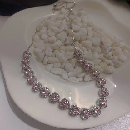 💗Pink Love Heart Zircon Necklace