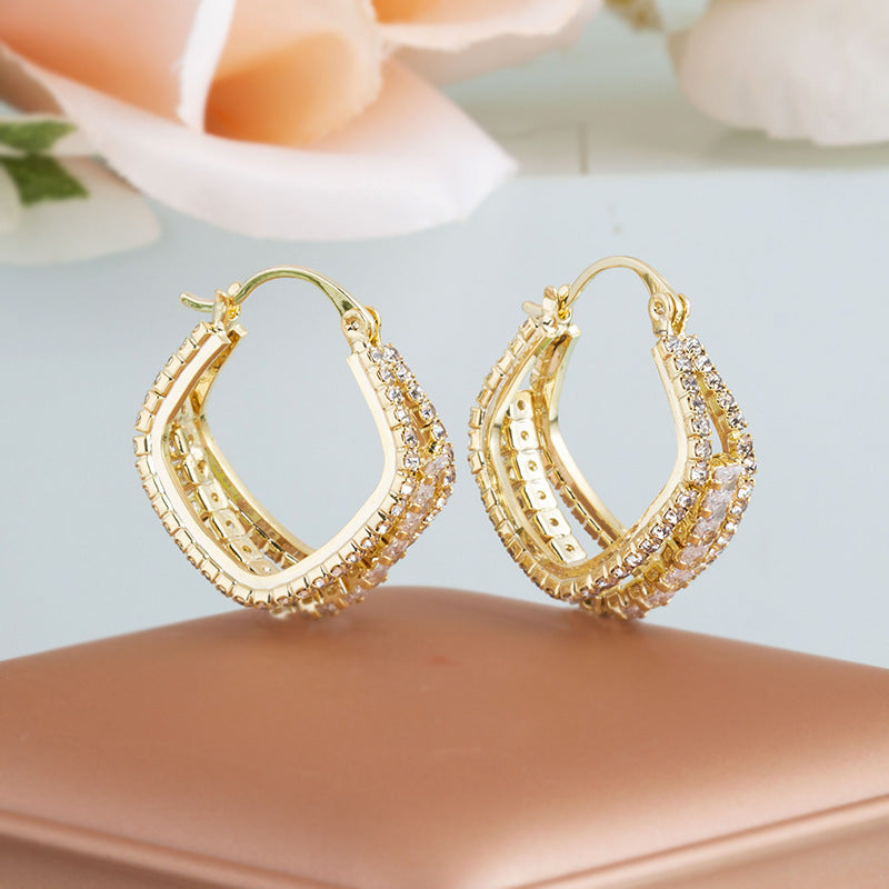 Zirconia Square Multi Layers Earrings