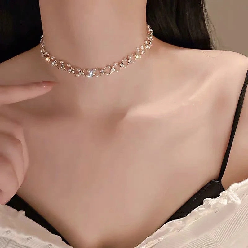 French Pearl Zircon Short Braided Necklace