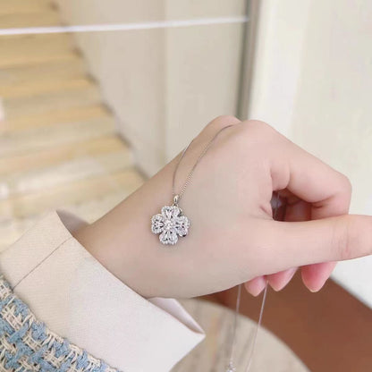 Spinning Heart Clover Necklace