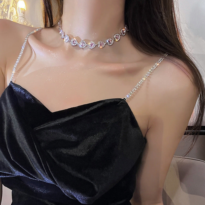 💗Pink Love Heart Zircon Necklace