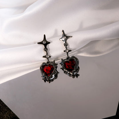 Rhinestone Pointed Star Heart Dangling Earrings
