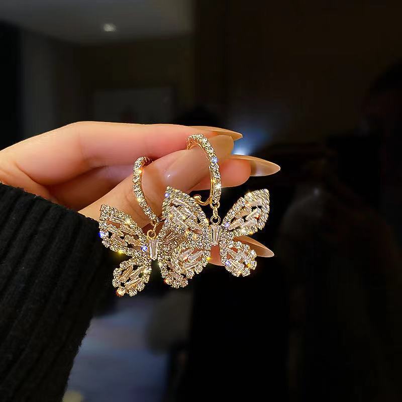 Pearl Zircon Butterfly Earrings