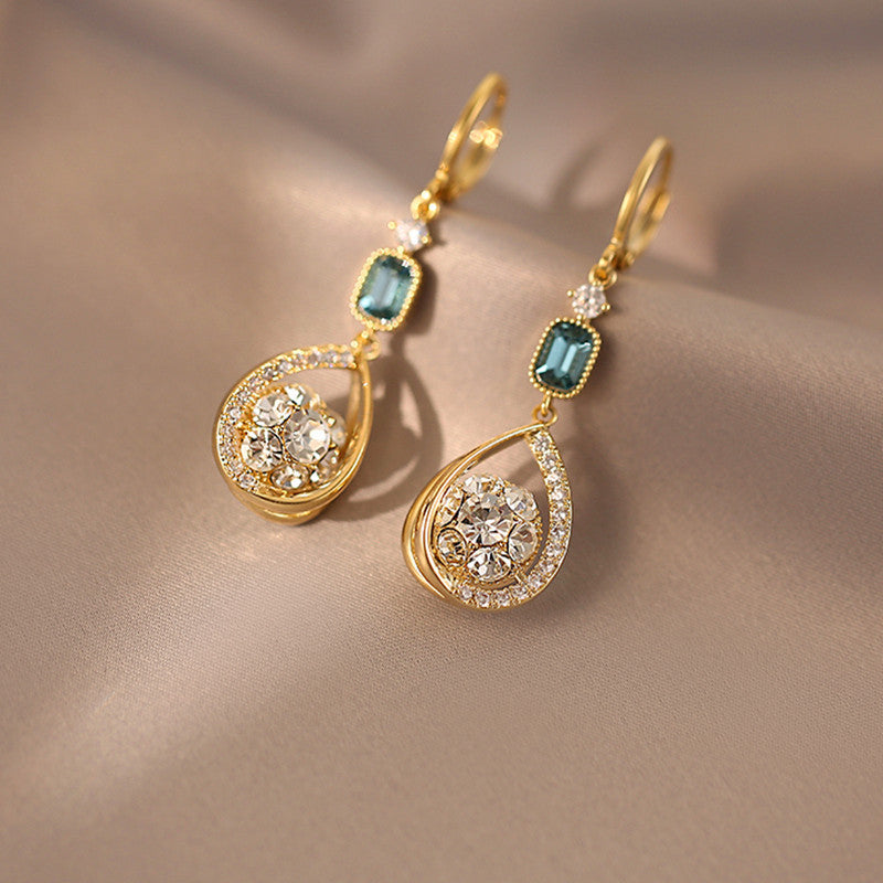 Diamond-Studded Water Drop Earrings