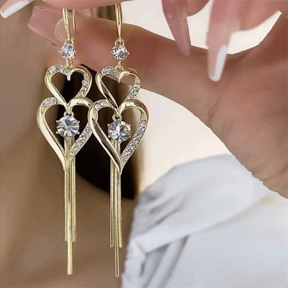 💝Long Double Heart Tassel Earrings