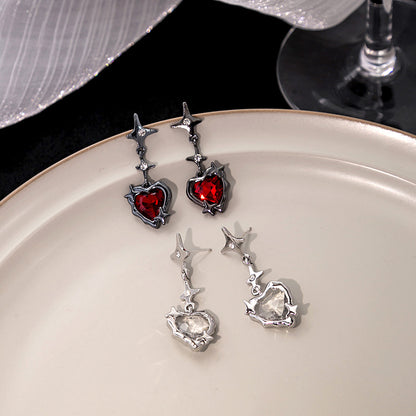 Rhinestone Pointed Star Heart Dangling Earrings