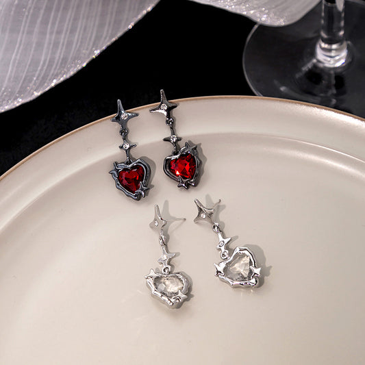 Rhinestone Pointed Star Heart Dangling Earrings