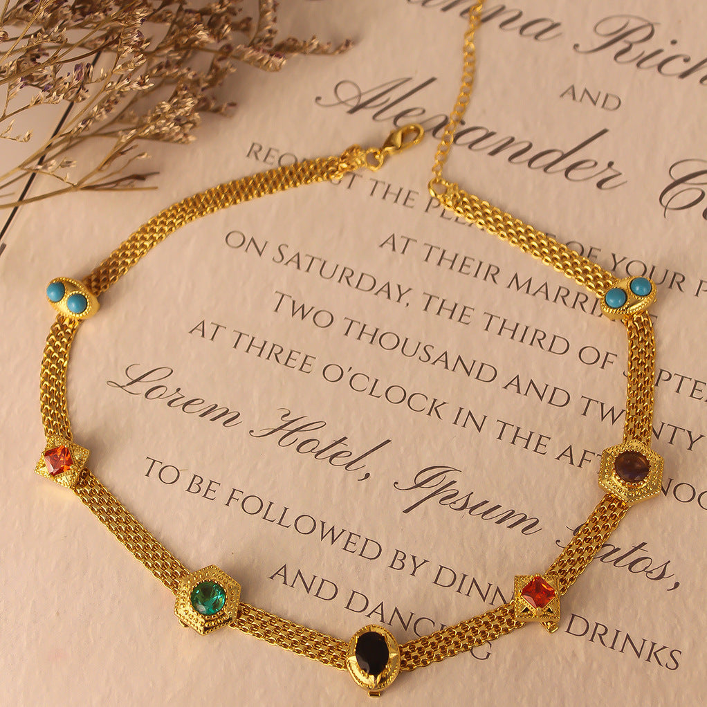Classic Vintage Rainbow Color Zircon Necklace & Bracelet