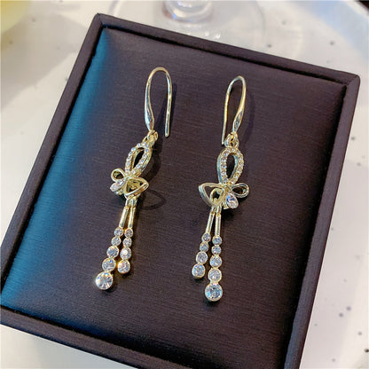 Ribbon Crystal Tassel Earrings