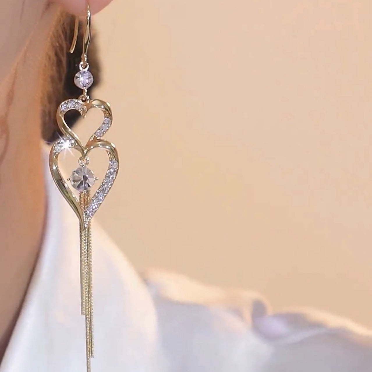 💝Long Double Heart Tassel Earrings