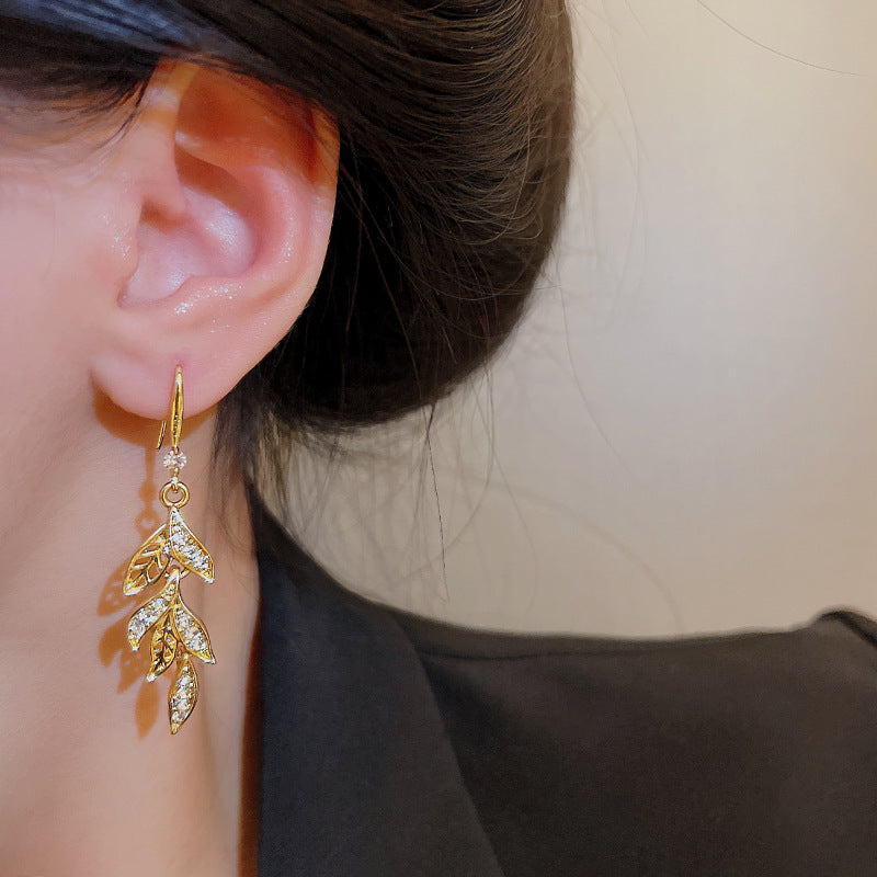 💐 Mother'Day Pre-Sale 💝- Leaf and Diamond Earrings