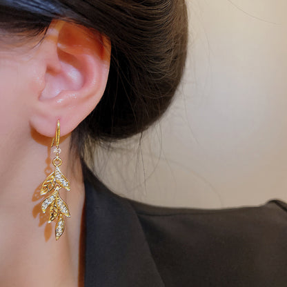 💐 Mother'Day Pre-Sale 💝- Leaf and Diamond Earrings