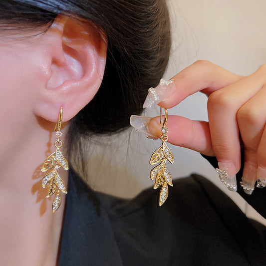 💐 Mother'Day Pre-Sale 💝- Leaf and Diamond Earrings