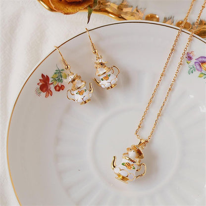 Chipmunk In Teapot - Elegant Funny Necklace & Earrings
