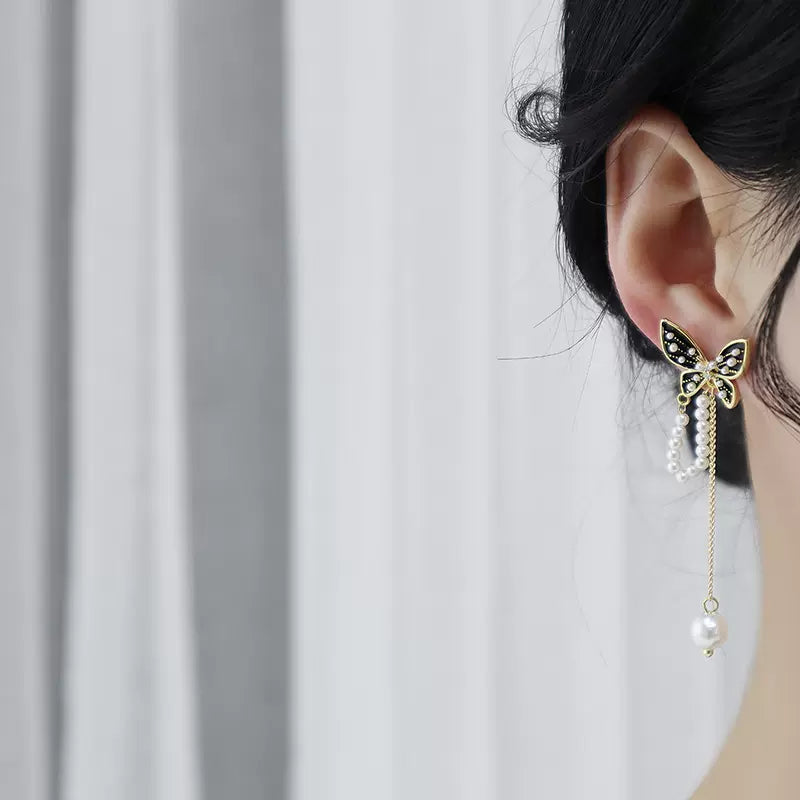 - Butterfly Pearl Chain Earrings