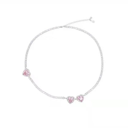 💗Pink Love Heart Zircon Necklace