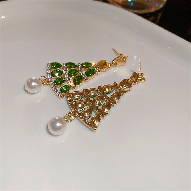Sparkling Christmas Tree Pearl Earrings🎄