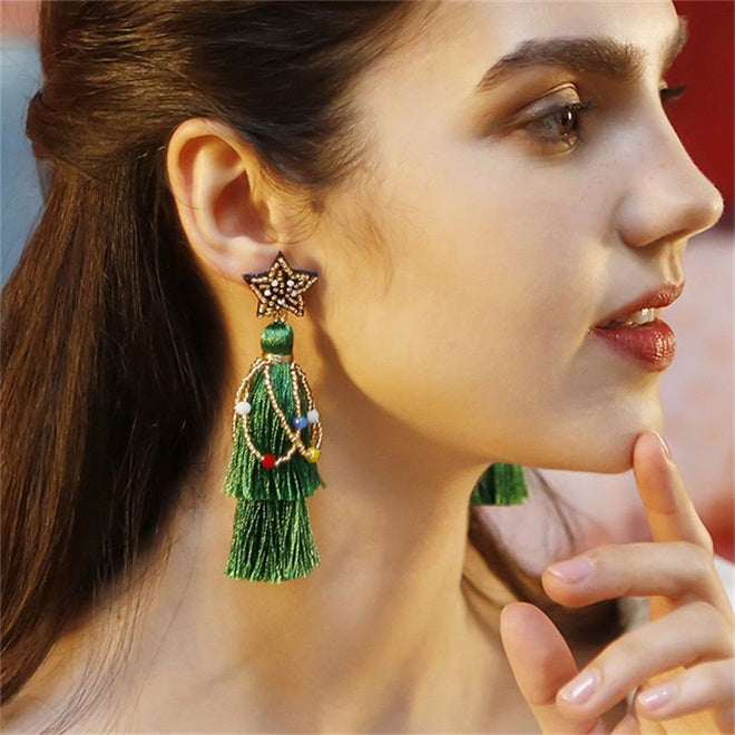 Rice Beads Tassel Braided Christmas Earrings🎄