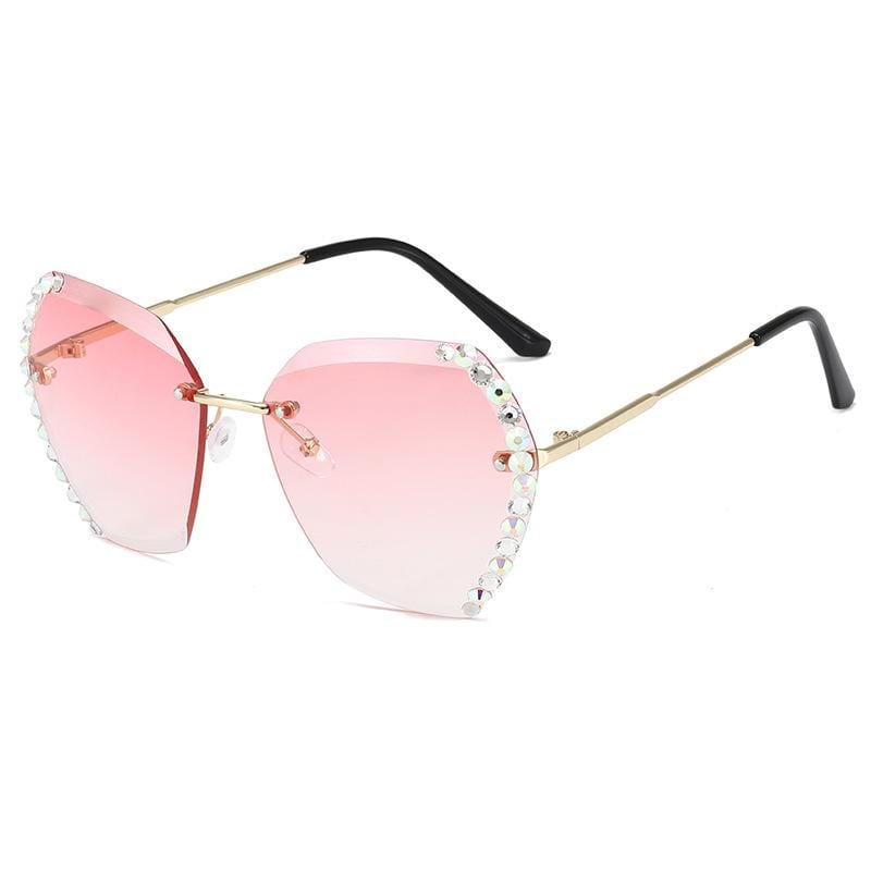 Retro Diamond Rimless Oversized Sunglasses