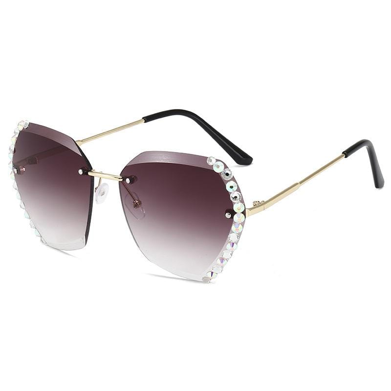 Retro Diamond Rimless Oversized Sunglasses