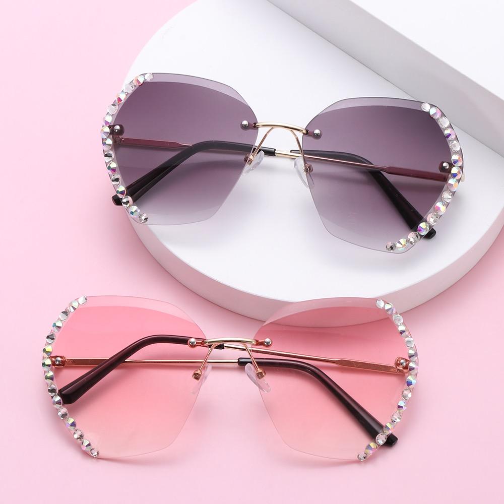 Retro Diamond Rimless Oversized Sunglasses