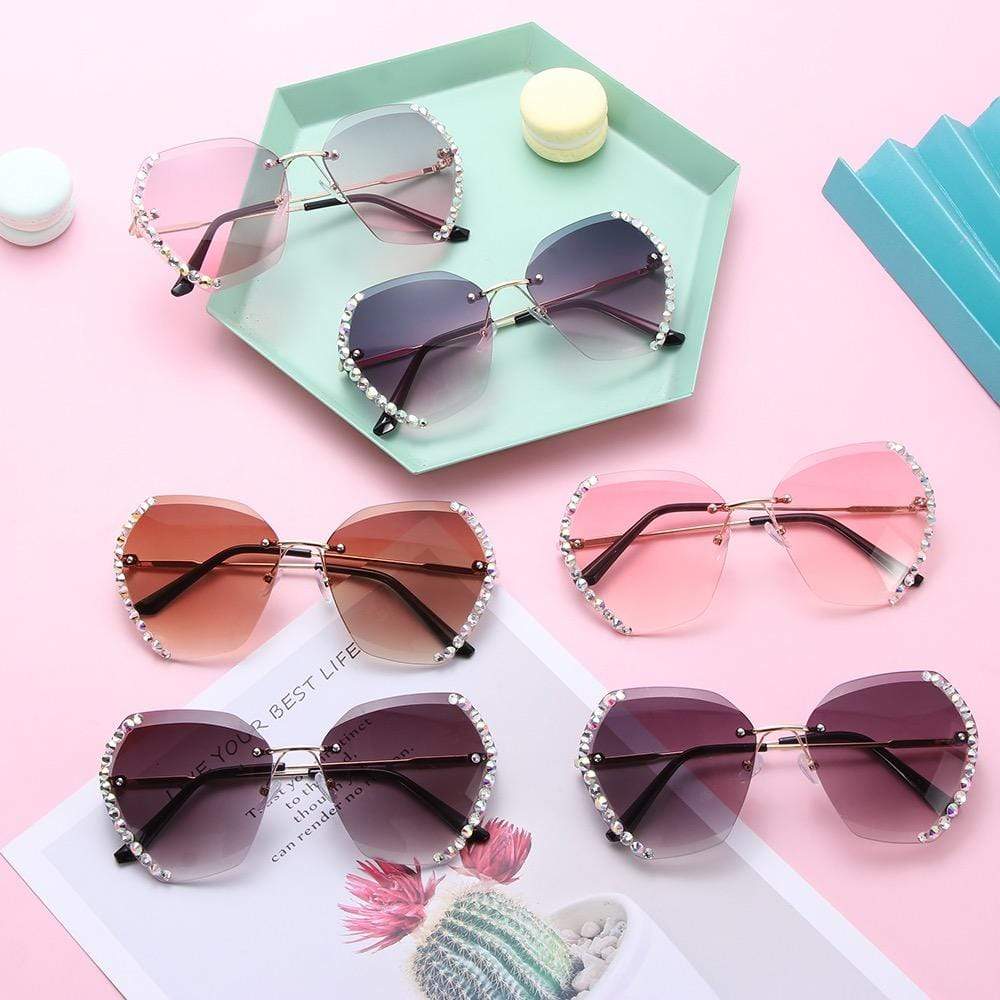Retro Diamond Rimless Oversized Sunglasses